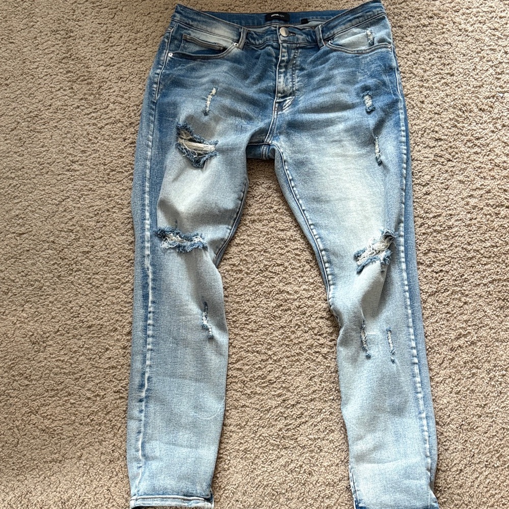 Fashion Nova Men Skinny Distressed Light Blue Jeans